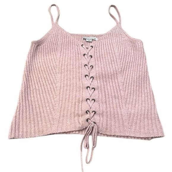 American Eagle Outfitters Pink Ribbed Lace-Up Tank Top XS Extra Small - Picture 1 of 8